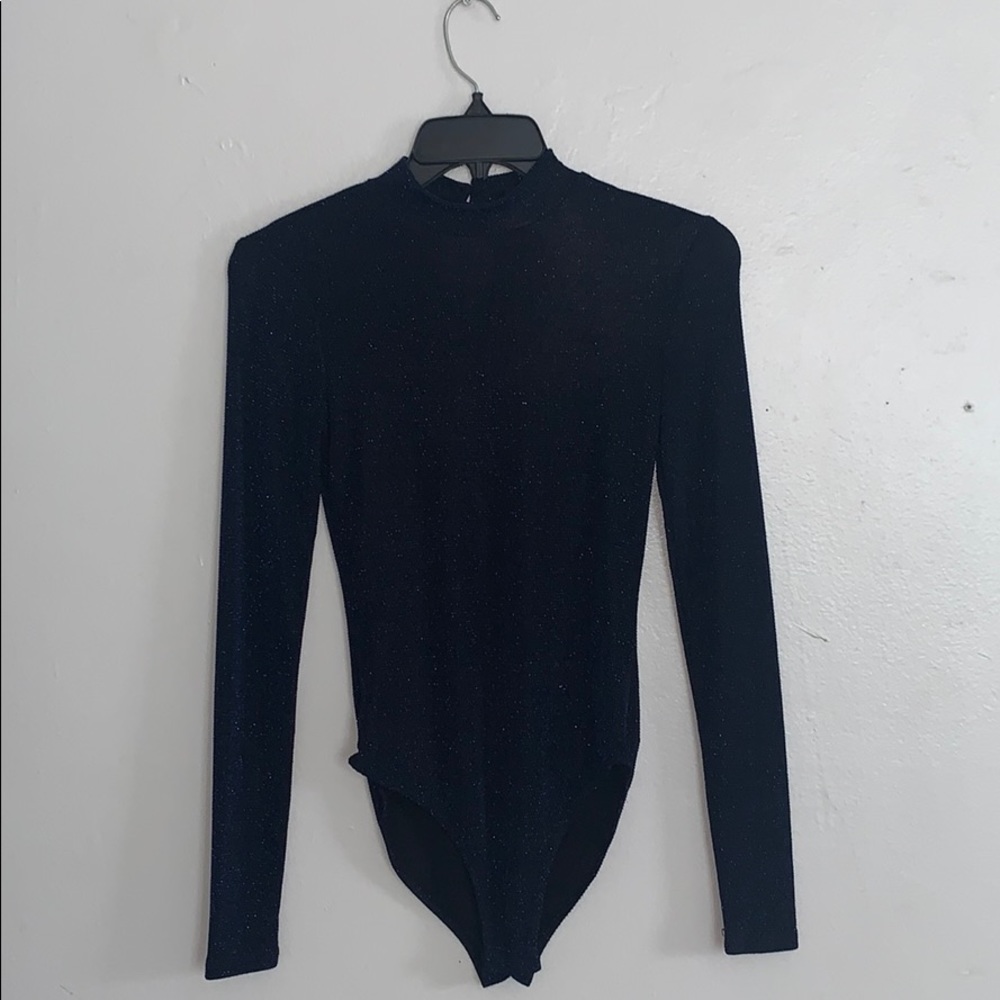 Blue sequin black bodysuit